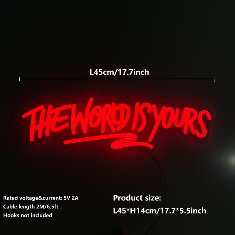 The World Is Yours Neon Sign, 5V USB Powered Neon Light, Neon Sign Decorative Wall Ambient Lights for Home Party Decoration, Room Decor, Home Decor