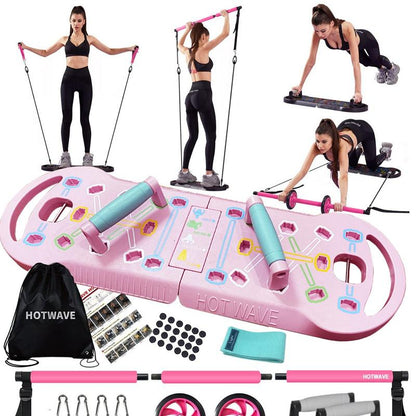 HOTWAVE Pilates Barbell Set with 4 Resistance Bands for Legs, Buttocks, Waist, Arms, Squats, Pilates Fitness Equipment for Home Workouts, Adjustable Length, Suitable for Men Women Yoga Training