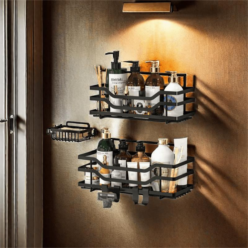 3-Pack No-Drill Shower Caddy Shelves [Upgraded & Extra Thick], Large Capacity Wall-Mounted Bathroom Organizer, Holds up to 50LBS Bathroom Shelves