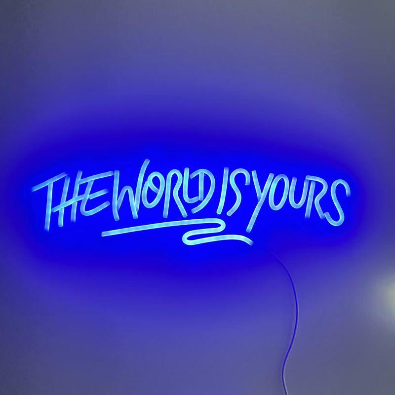 The World Is Yours Neon Sign, 5V USB Powered Neon Light, Neon Sign Decorative Wall Ambient Lights for Home Party Decoration, Room Decor, Home Decor