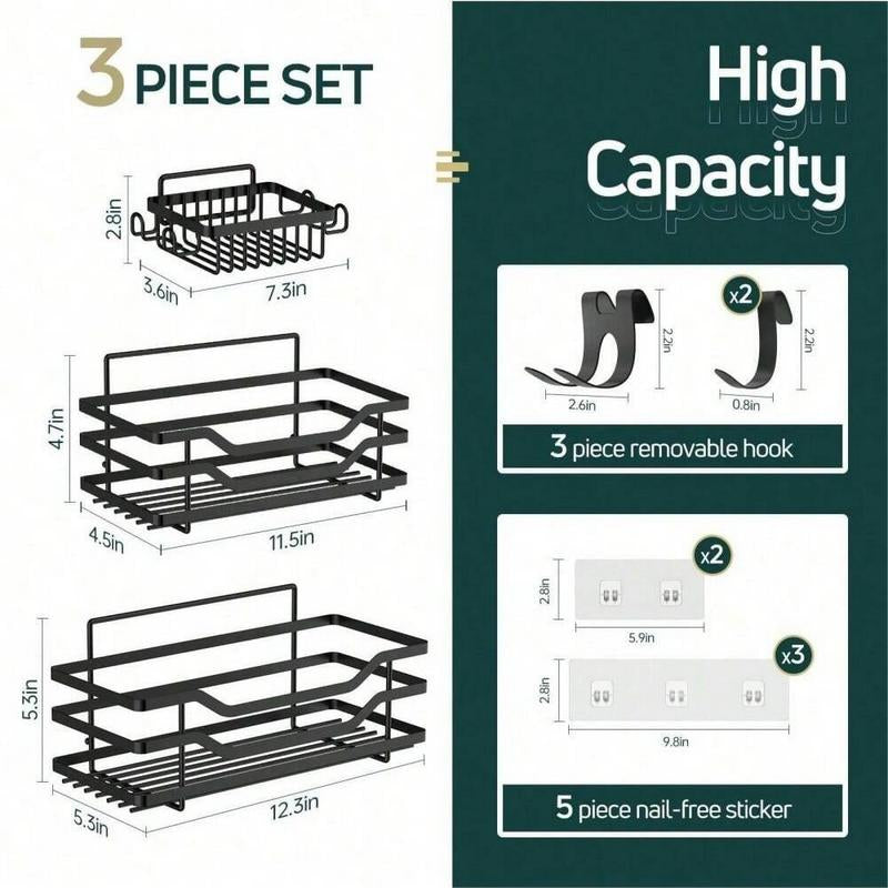 3-Pack No-Drill Shower Caddy Shelves [Upgraded & Extra Thick], Large Capacity Wall-Mounted Bathroom Organizer, Holds up to 50LBS Bathroom Shelves