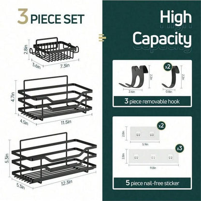 3-Pack No-Drill Shower Caddy Shelves [Upgraded & Extra Thick], Large Capacity Wall-Mounted Bathroom Organizer, Holds up to 50LBS Bathroom Shelves