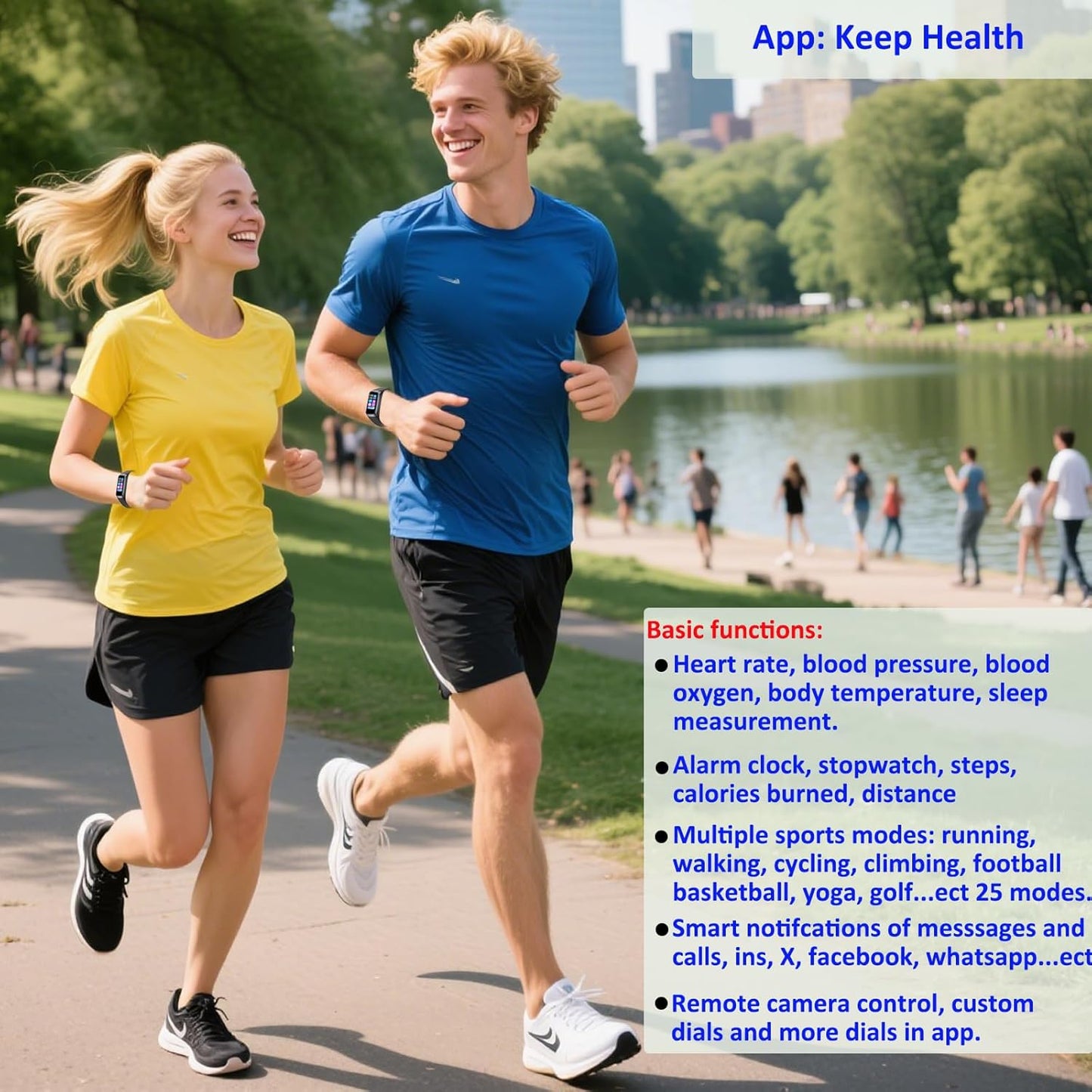 Keep Health Fitness Trackers for Women Men, Amoled Fitness Tracker for Android&Ios, Alarm Stopwatch Fitness Tracker with Blood Pressure Monitor, Calories Burned IP68 Waterproof Fitness Step Tracker