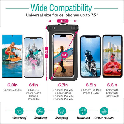 4 Pack Waterproof Phone Pouch IPX8 Universal Waterproof Case Dry Bag Phone Protector for Iphone 15 14 13 12 11 Pro Max plus XS XR X 8 Galaxy S23 S22 S21 S20 Pixel up to 7.5"(Multicolor 4) Organiser Plastic Strap Window