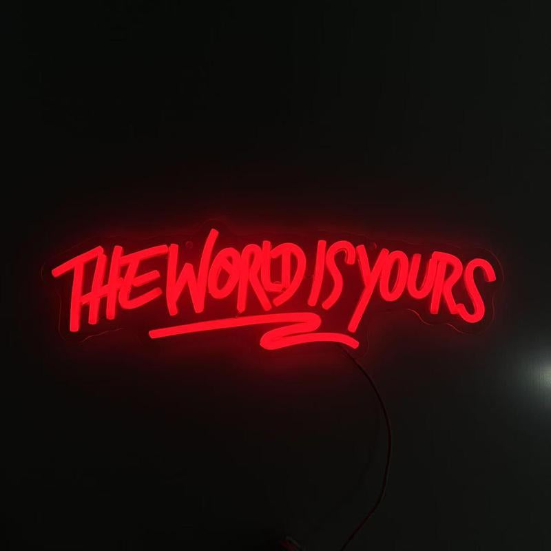 The World Is Yours Neon Sign, 5V USB Powered Neon Light, Neon Sign Decorative Wall Ambient Lights for Home Party Decoration, Room Decor, Home Decor