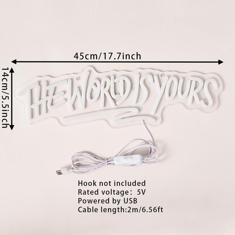 The World Is Yours Neon Sign, 5V USB Powered Neon Light, Neon Sign Decorative Wall Ambient Lights for Home Party Decoration, Room Decor, Home Decor